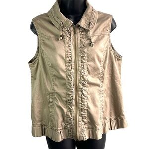Christopher & Banks Beige Zipup Collared Vest Stretchy Cotton Casual Sleeveless